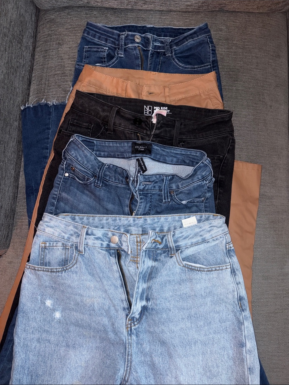 5 pairs Women’s Jeans Pack - Light Blue, Dark Blue, Black, Tan